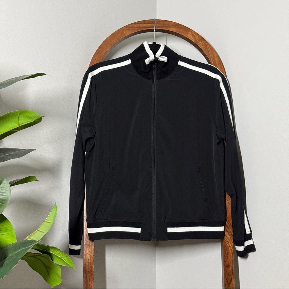 Athleta XS Black Circa Track Jacket Full Zip Striped Sleeves